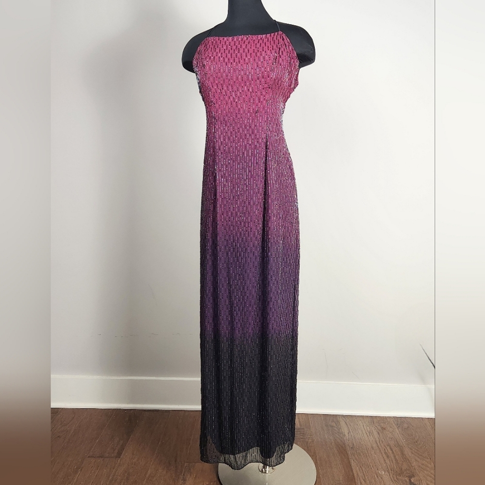 MIA BELLA silk beaded ombre gown